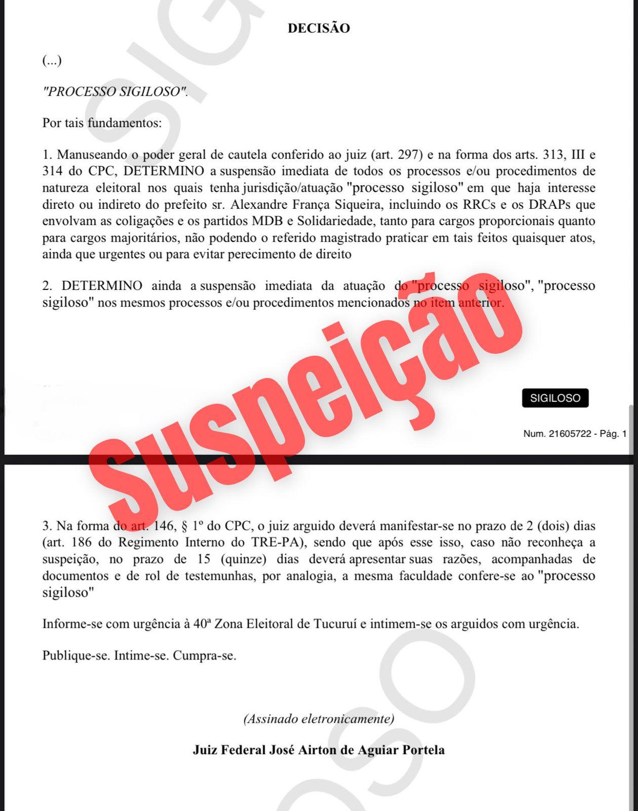 TRE-PA afasta liminarmente juiz e promotor de Tucuruí por suspeição em casos envolvendo prefeito Alexandre Siqueira