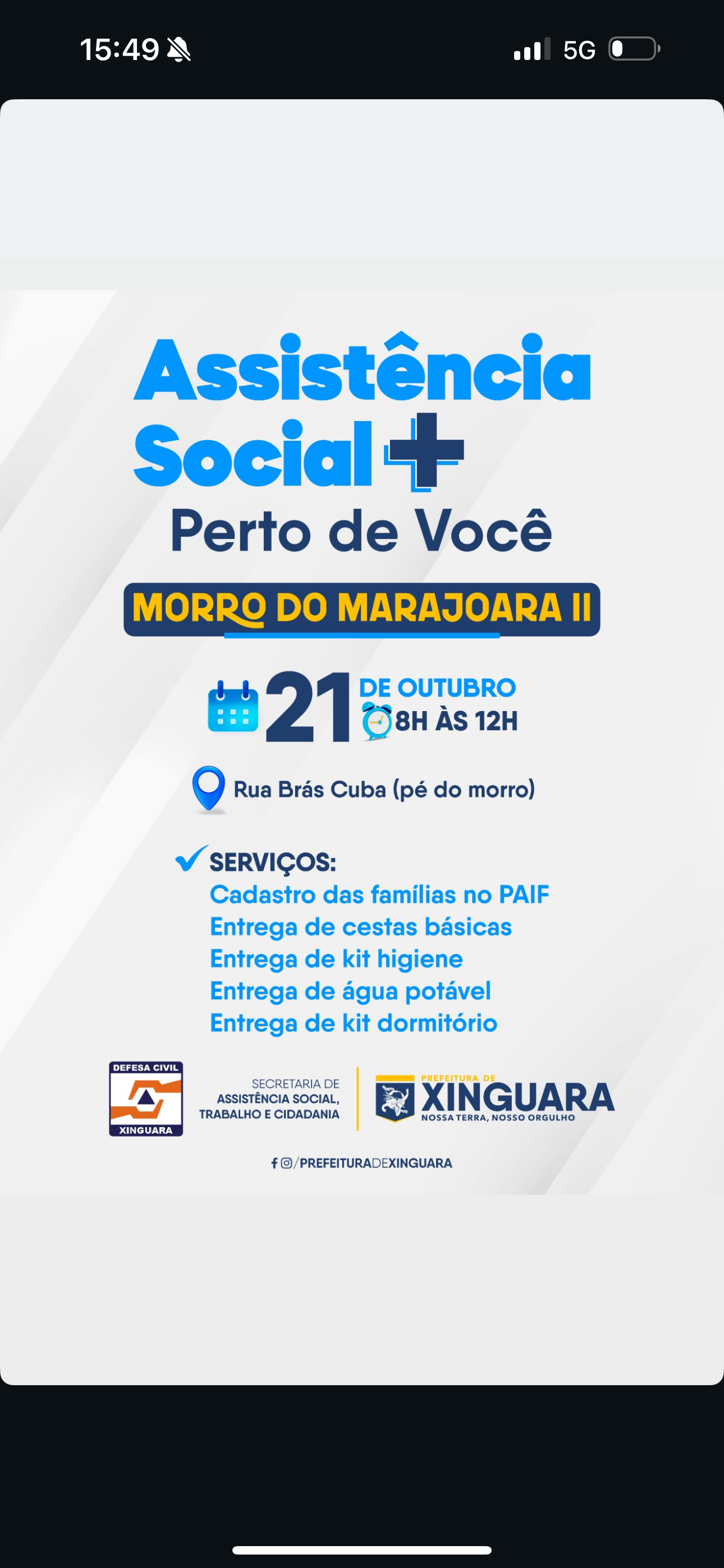 Ação “Assistência Social + Perto de Você” leva serviços ao Morro do Marajoara II neste dia 21