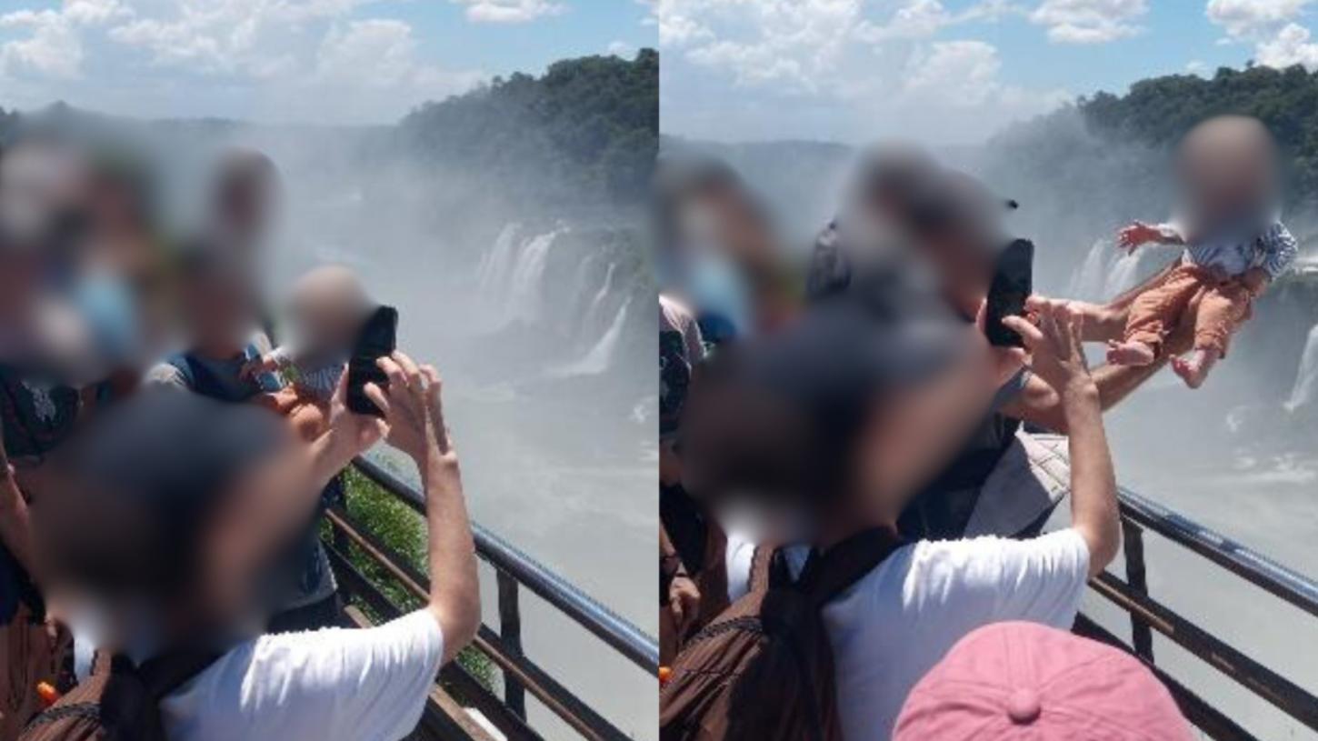 Homem arrisca vida de bebê para fazer foto