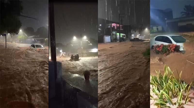 Temporal alaga ruas, invade casas e arrasta carros, em Santarém