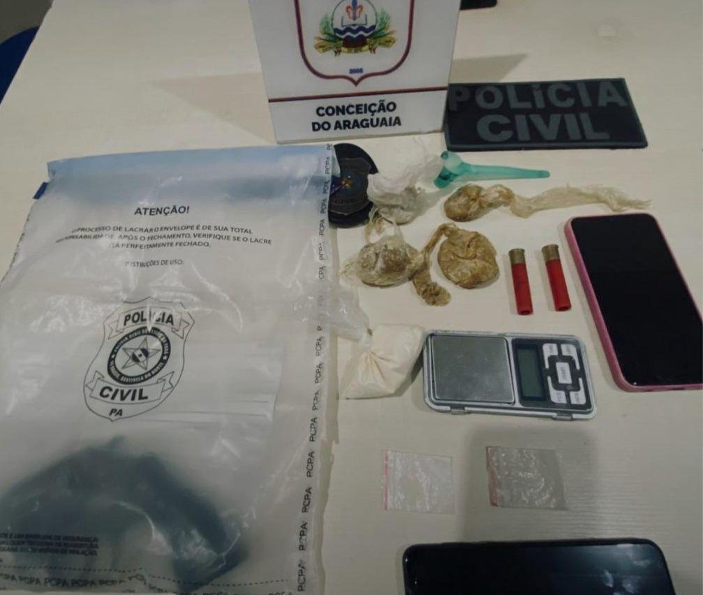Suspeito é preso com arma e drogas após disparos em Conceição do Araguaia