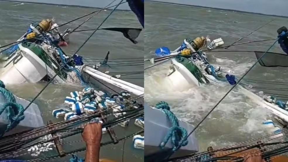 Barco naufraga perto da praia do Atalaia, em Salinópolis, e quatro pescadores são resgatados