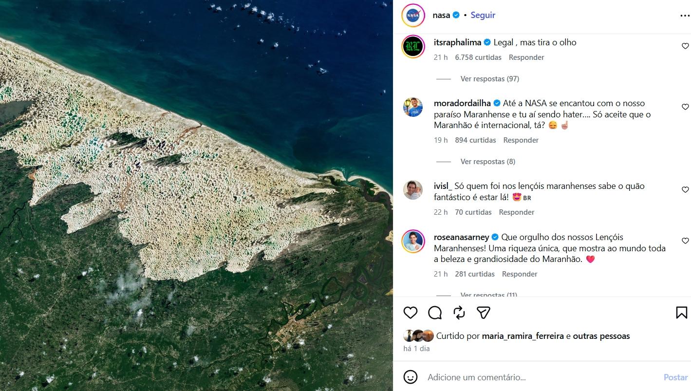 NASA posta foto dos Lençóis Maranhenses e brasileiros `invadem´ comentários: `Orgulho do Brasil´