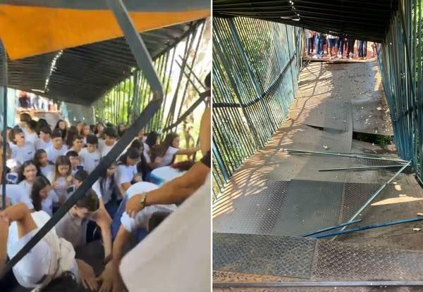 Passarela cede em escola e deixa alunos pendurados em Araguaína