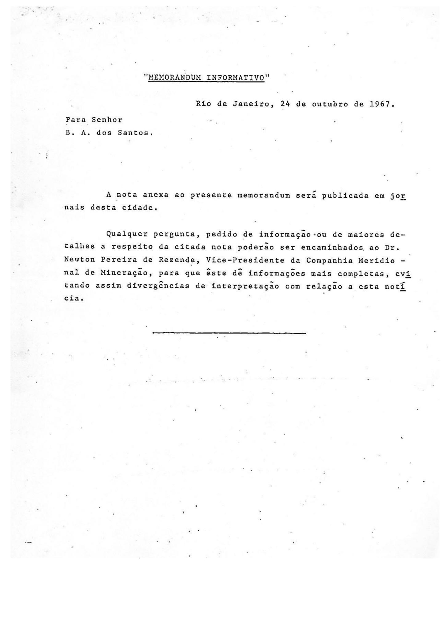 Memorando para Breno Augusto dos Santos