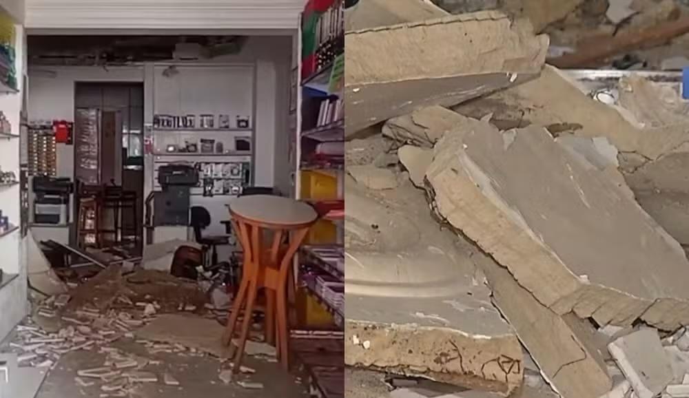 Teto de papelaria desaba e deixa homem ferido em Belém