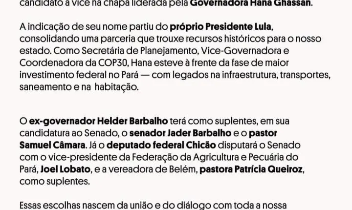 Dirceu Ten Caten é confirmado como vice de Hana na disputa ao Governo do Pará