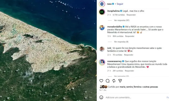 NASA posta foto dos Lençóis Maranhenses e brasileiros `invadem´ comentários: `Orgulho do Brasil´