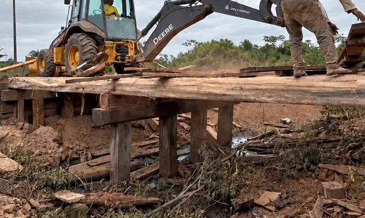 Goianésia do Pará: Recuperação da ponte na Vicinal do Caracol avança com apoio de maquinário
